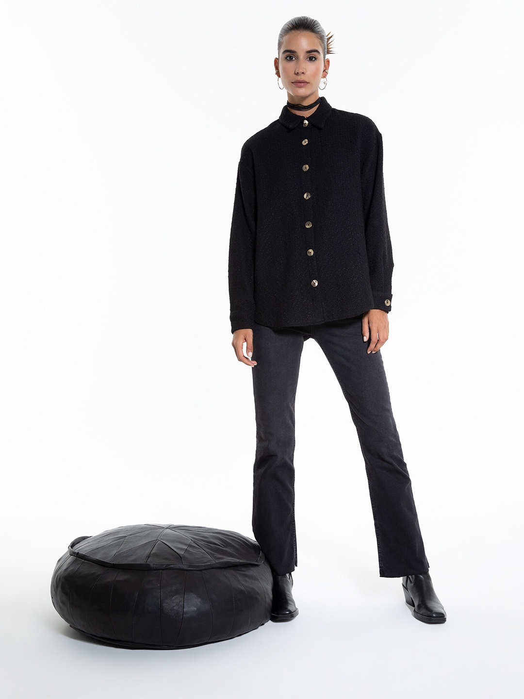 

DeFacto Women Black Solid Casual Shirt