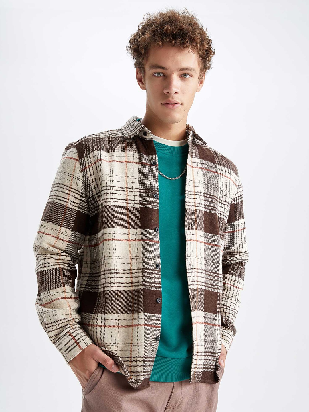 

DeFacto Men Beige & Brown Tartan Checked Casual Shirt