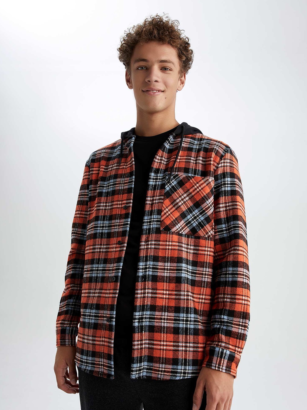 

DeFacto Men Orange & Black Tartan Checked Casual Shirt