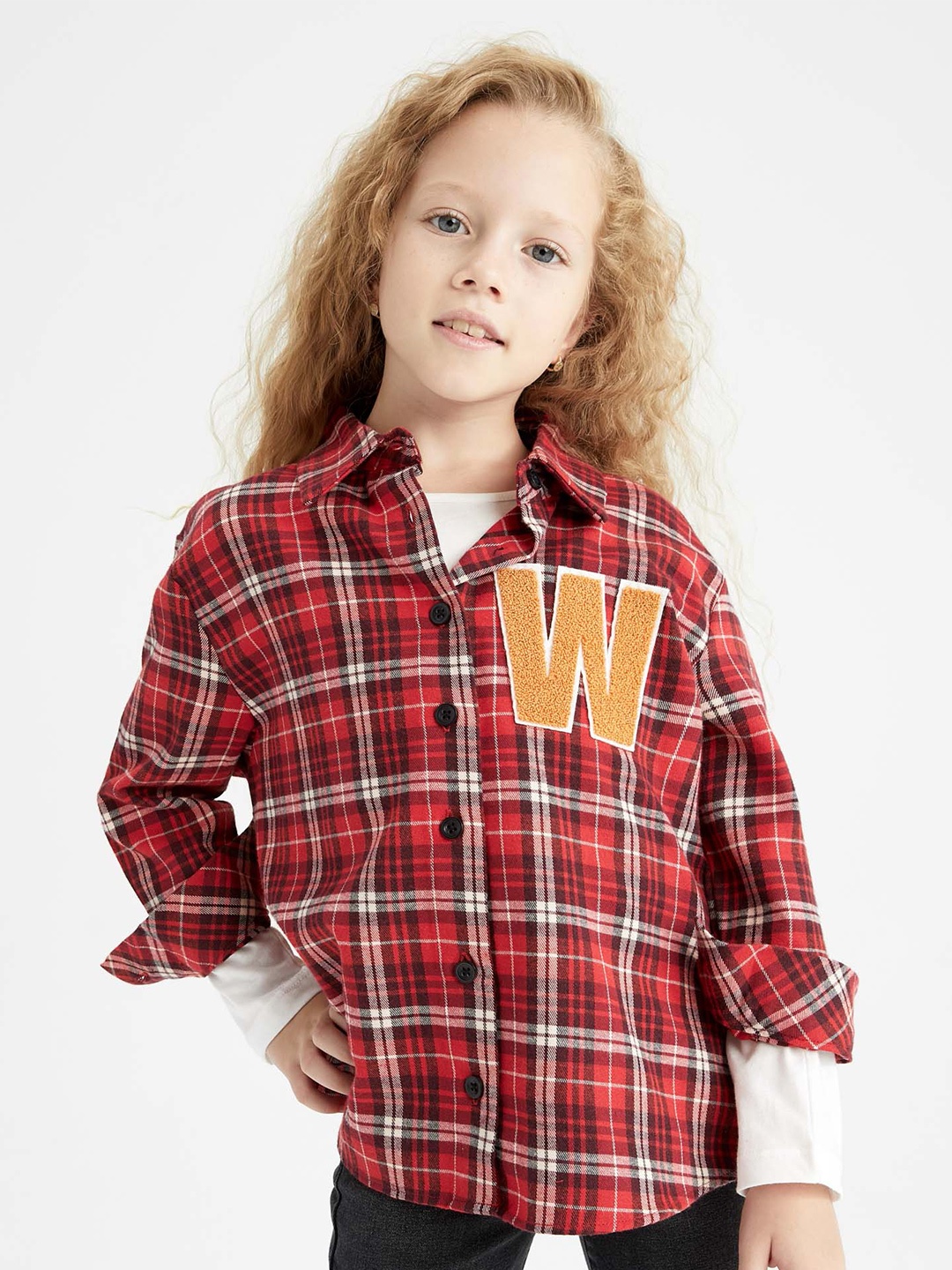 

DeFacto Girls Red Tartan Checks Checked Casual Shirt