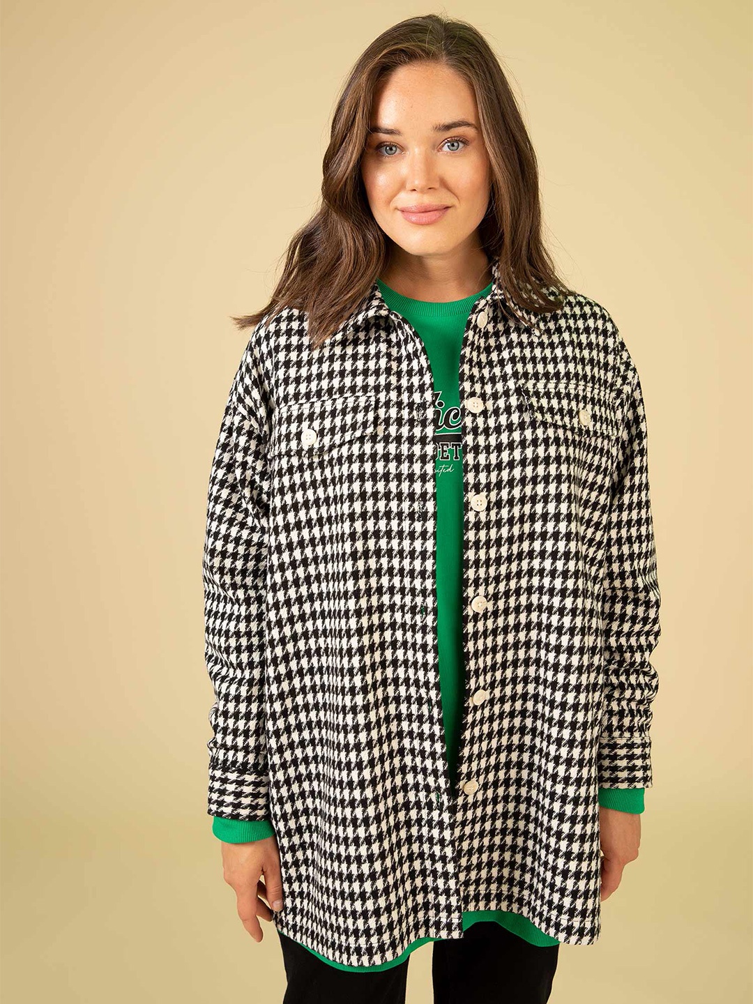 

DeFacto Women Black Micro Checks Checked Casual Shirt