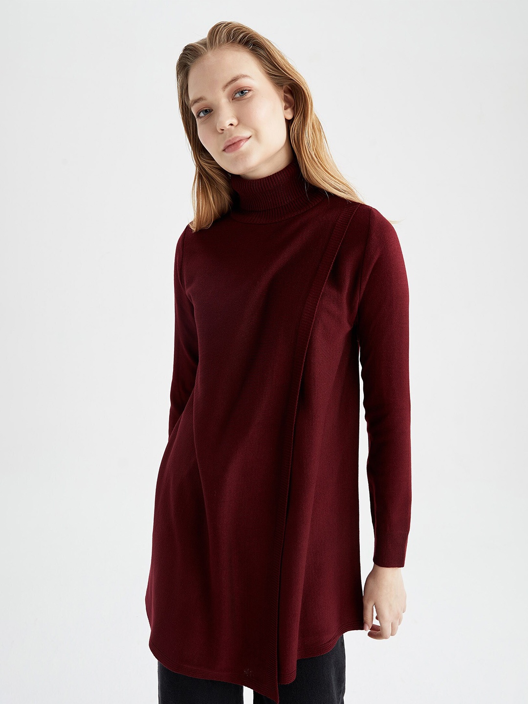 

DeFacto Women Maroon Longline Pullover Sweater