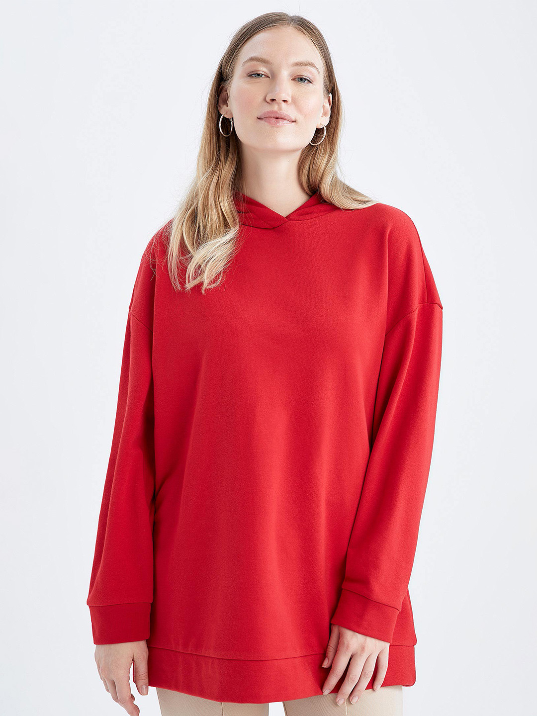 

DeFacto Women Red Solid Longline Pullover