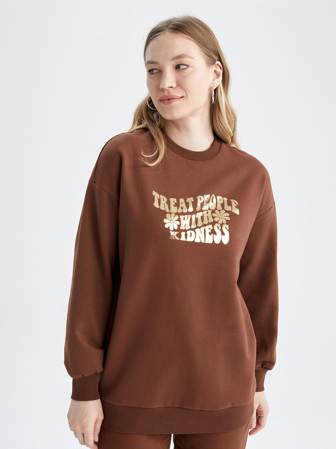 

DeFacto Women Brown Typography Printed Pullover