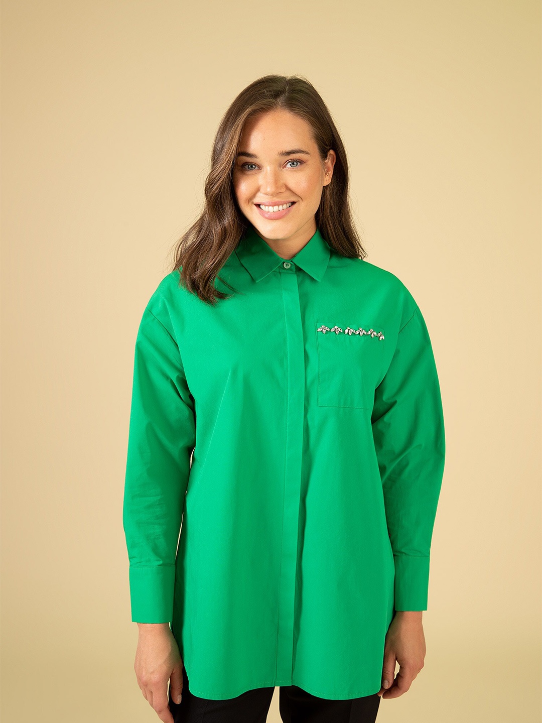 

DeFacto Women Green Casual Cotton Shirt