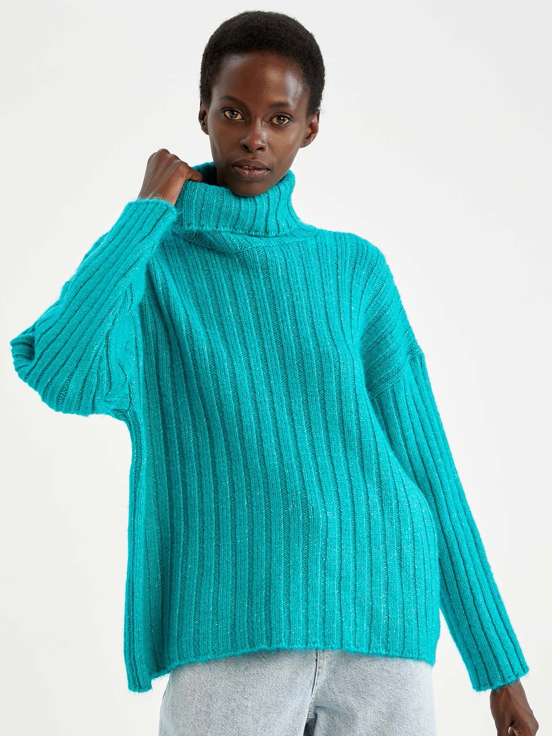 

DeFacto Women Teal Striped Pullover