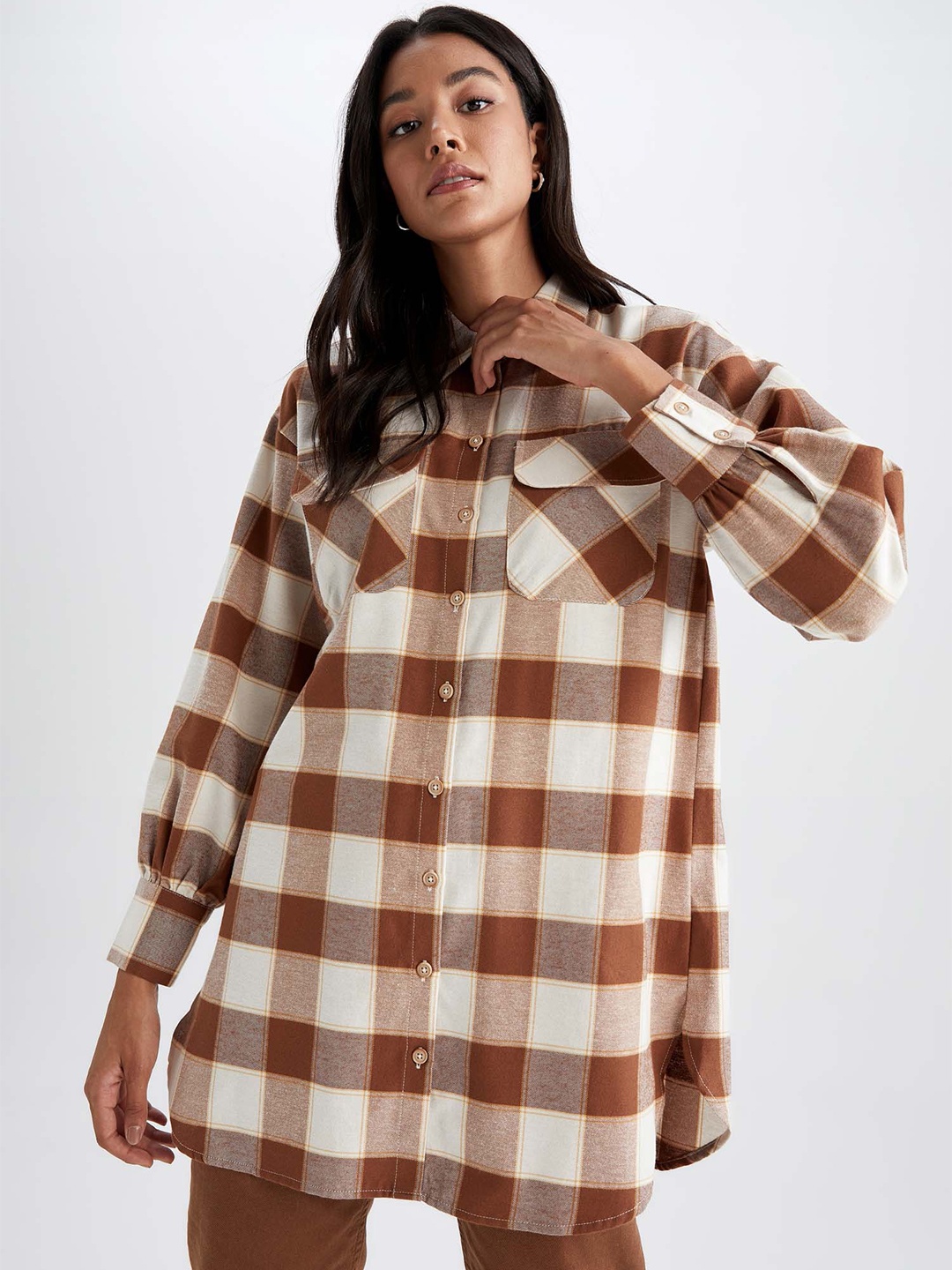 

DeFacto Women Brown Checked Casual Shirt