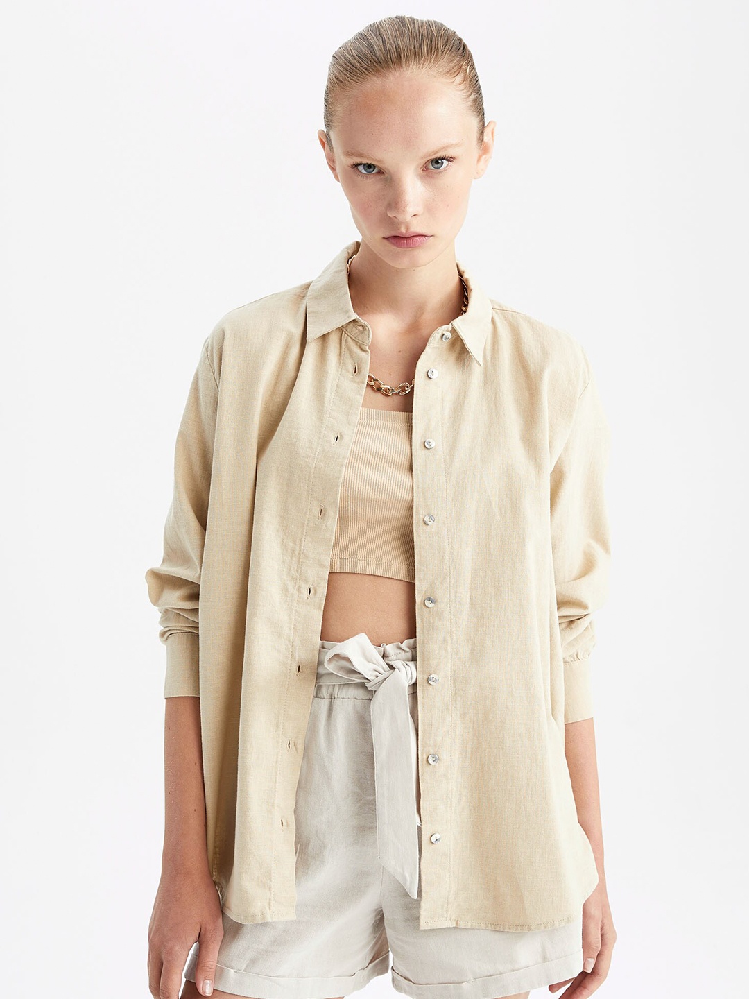 

DeFacto Women Beige Casual Shirt