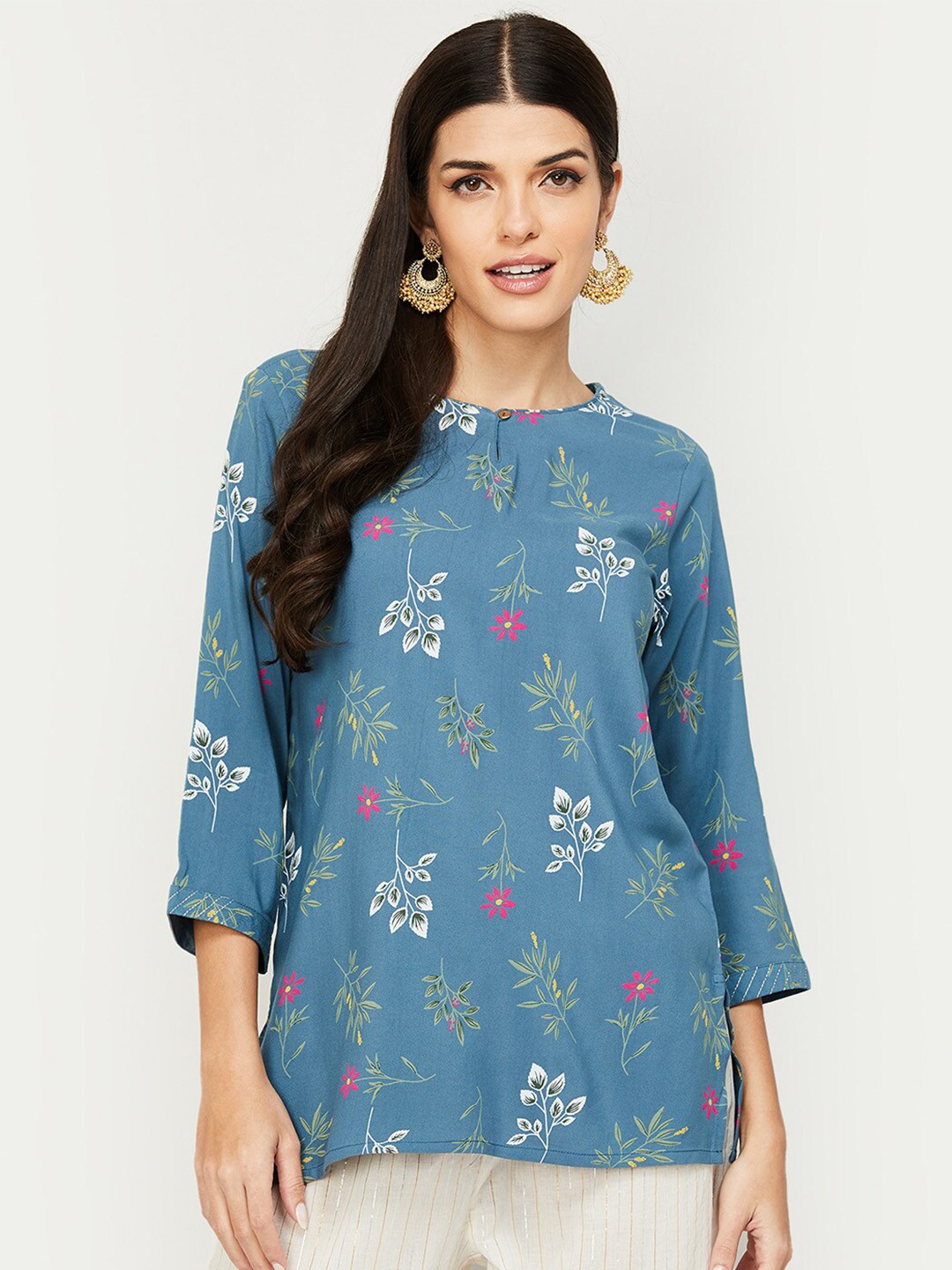 

Melange by Lifestyle Women Navy Blue Floral Printed Kurti