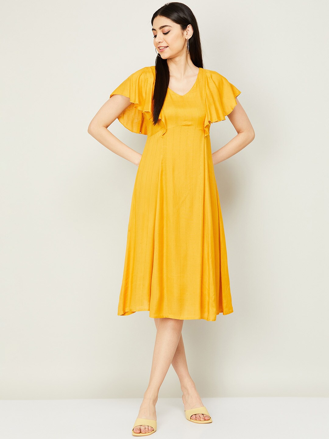 

CODE by Lifestyle Women Mustard Yellow & Gold Striped Dress