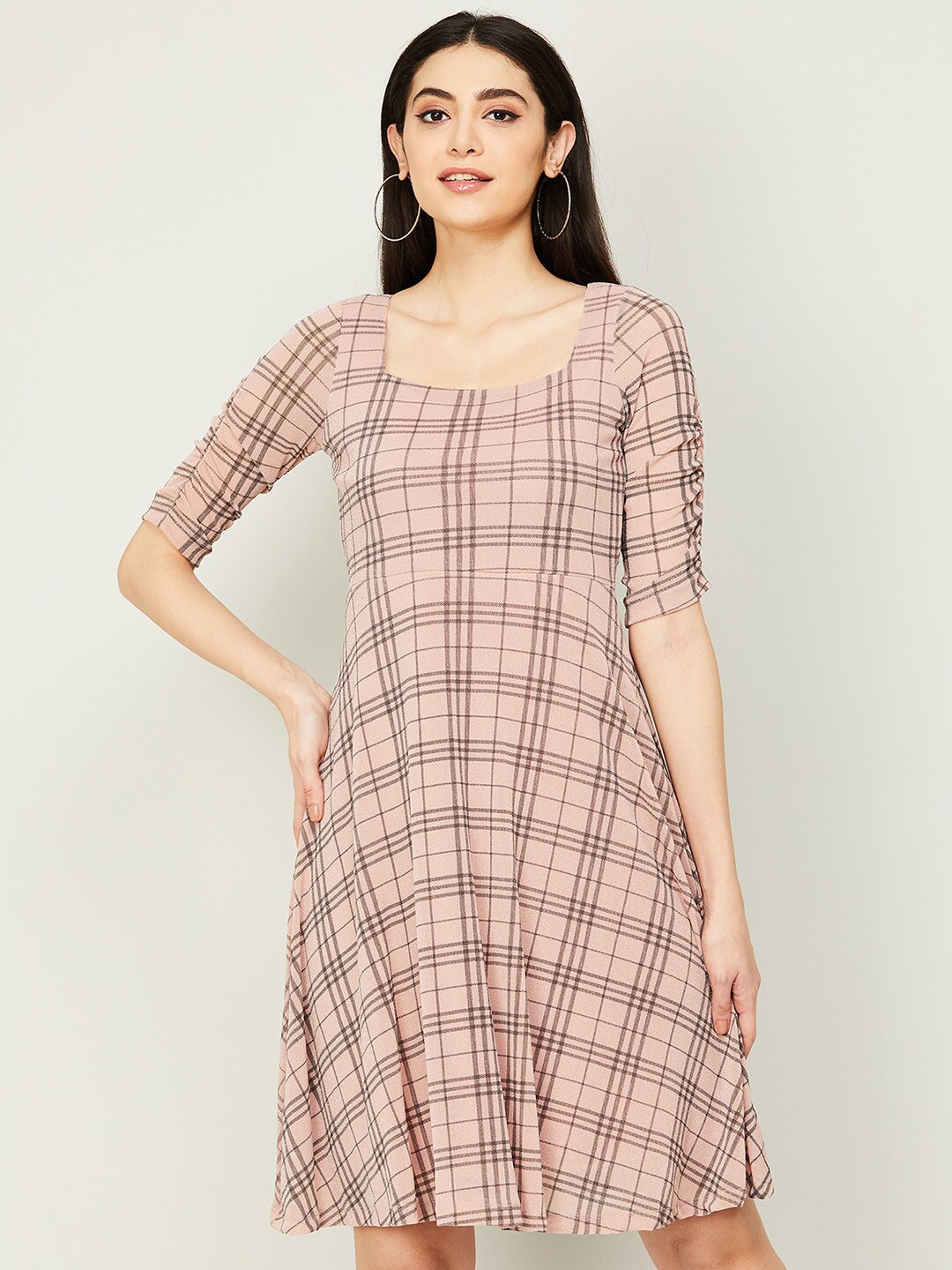 

CODE by Lifestyle Women Pink & Brown Checked A-Line Dress