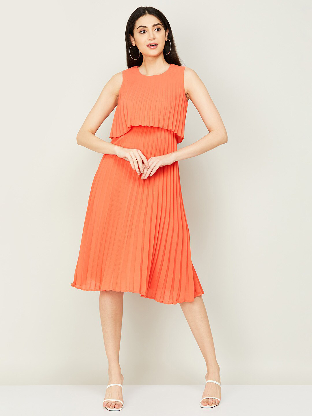 

CODE by Lifestyle Women Orange Striped A-Line Pure Cotton Dress
