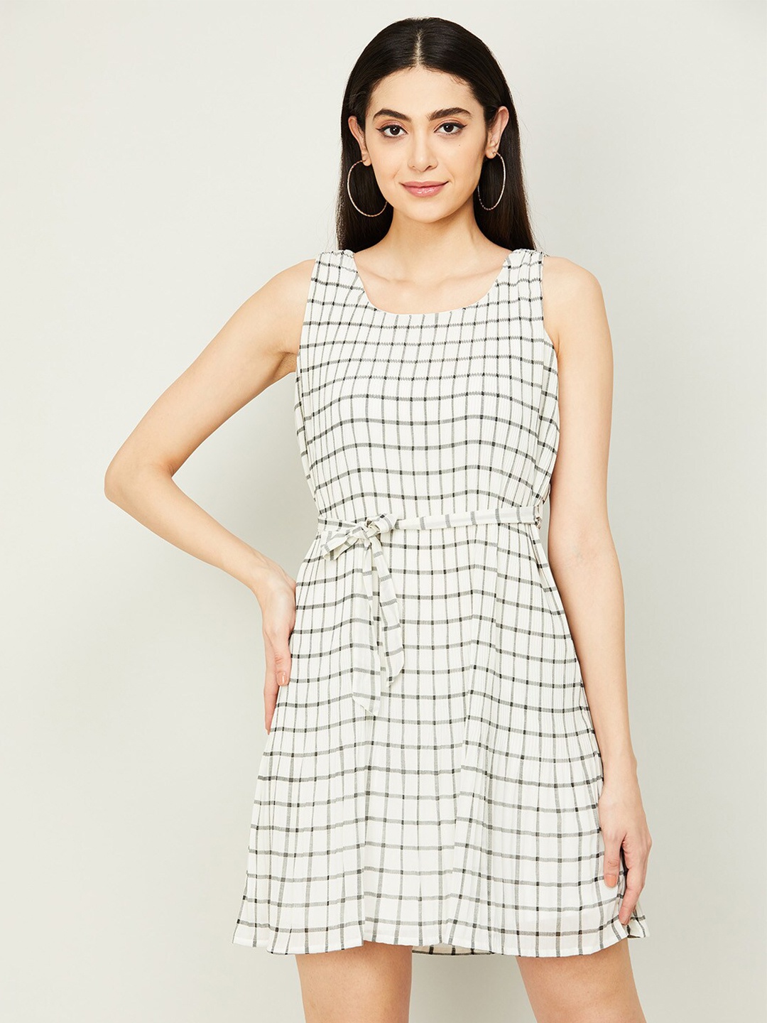 

CODE by Lifestyle Women Off White & Black Checked A-Line Pure Cotton Dress