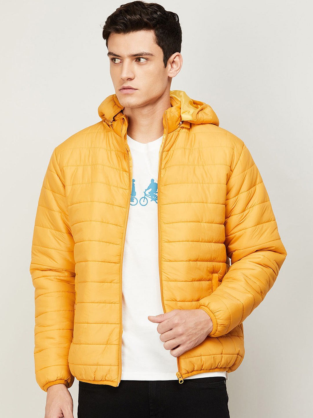 

Fame Forever by Lifestyle Men Mustard Yellow Lightweight Solid Puffer Jacket