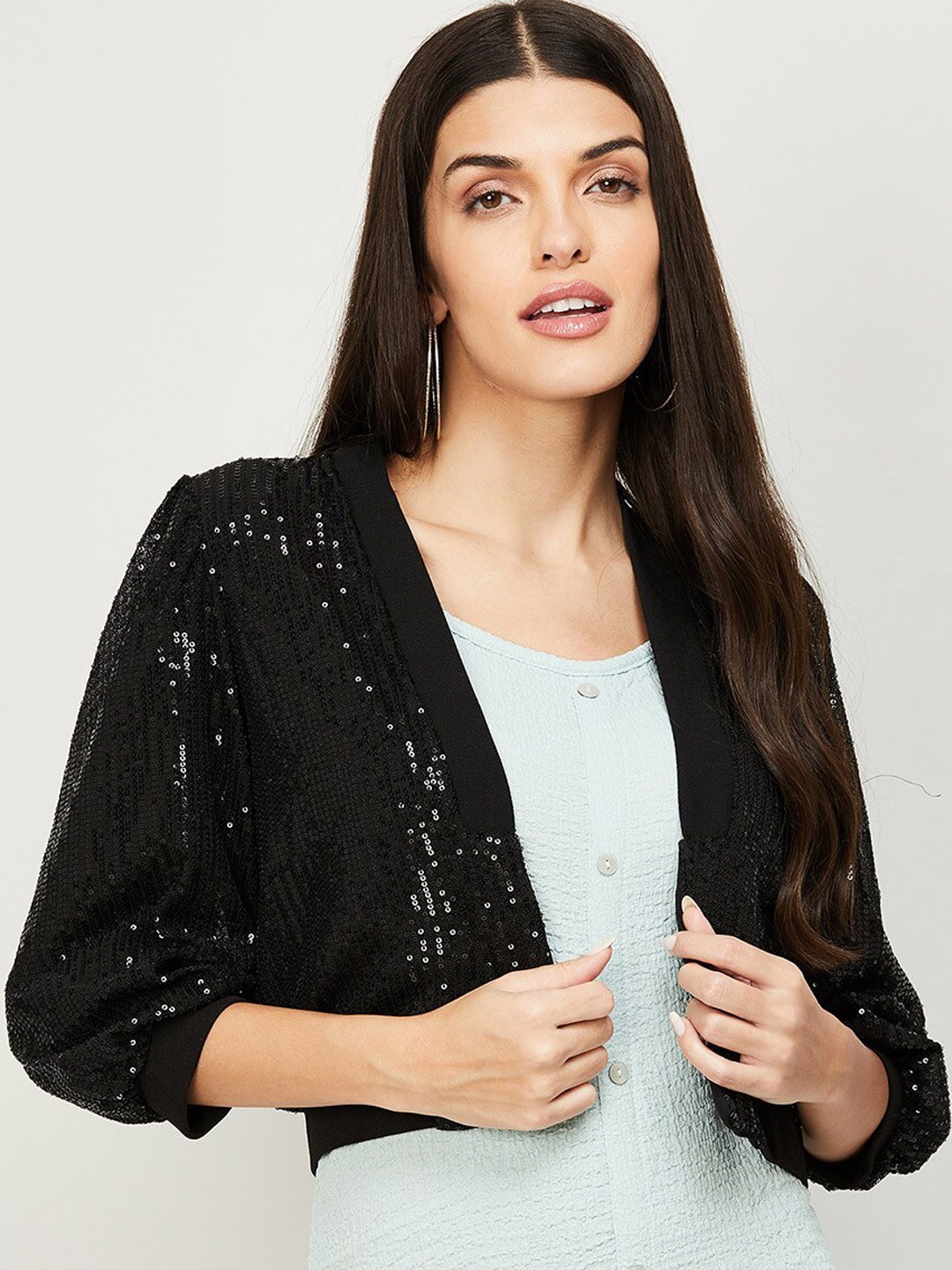 

Ginger by Lifestyle Women Black Party Embellished Crop Shrug