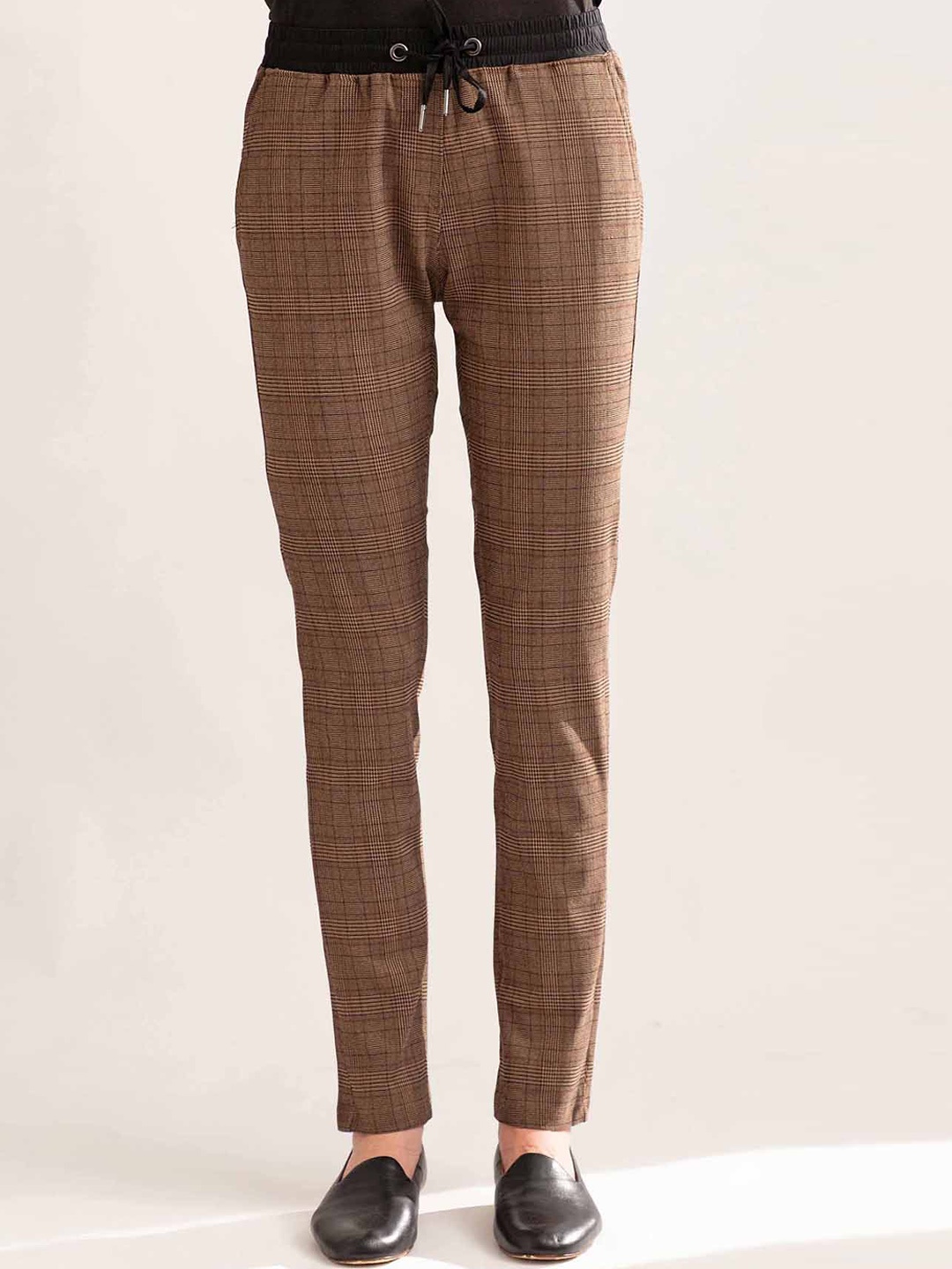 

B Copenhagen Women Beige Checked Trousers