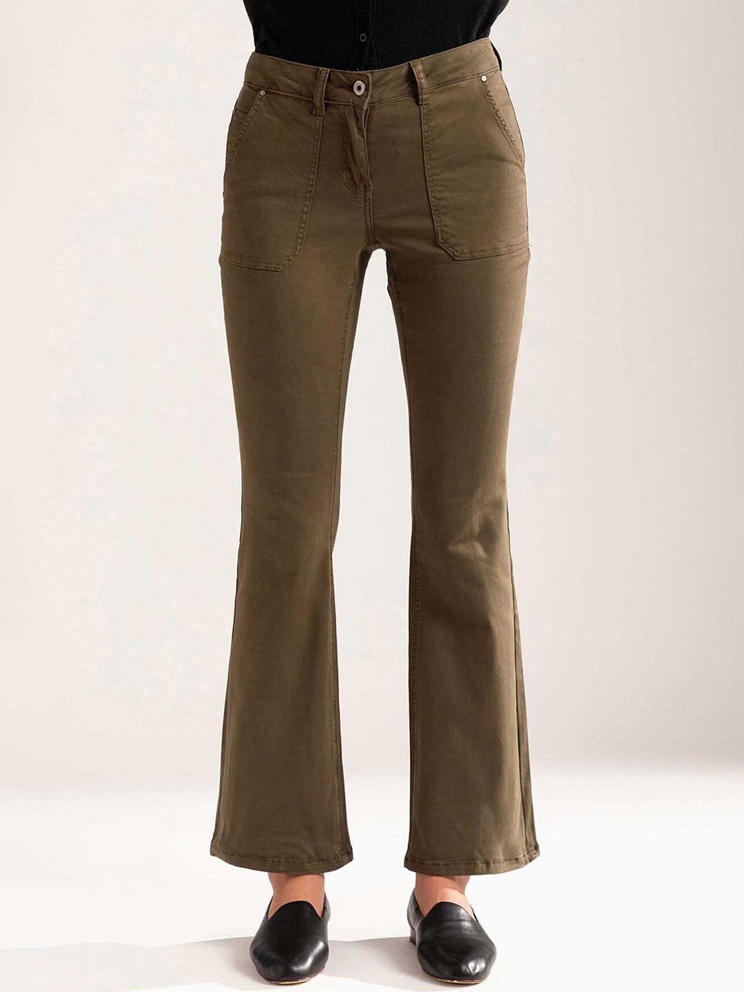 

B Copenhagen Women Bootcut Trousers, Green