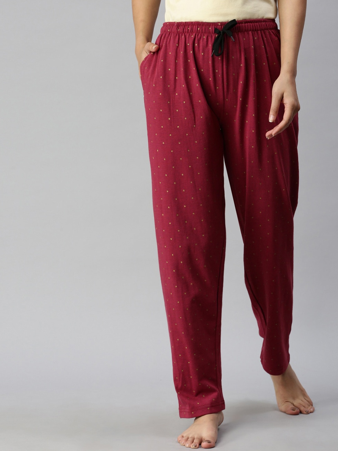 

Kryptic Women Maroon Printed Pure Cotton Relaxed Fit Lounge Pants