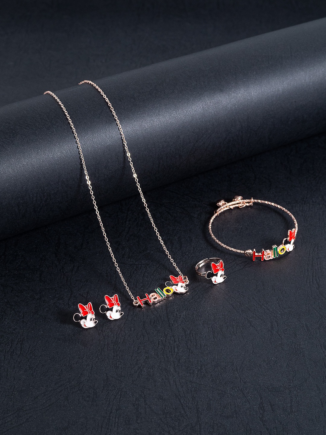 

Golden Peacock Girls Gold-Toned & Red Minnie Charm Jewellery Set