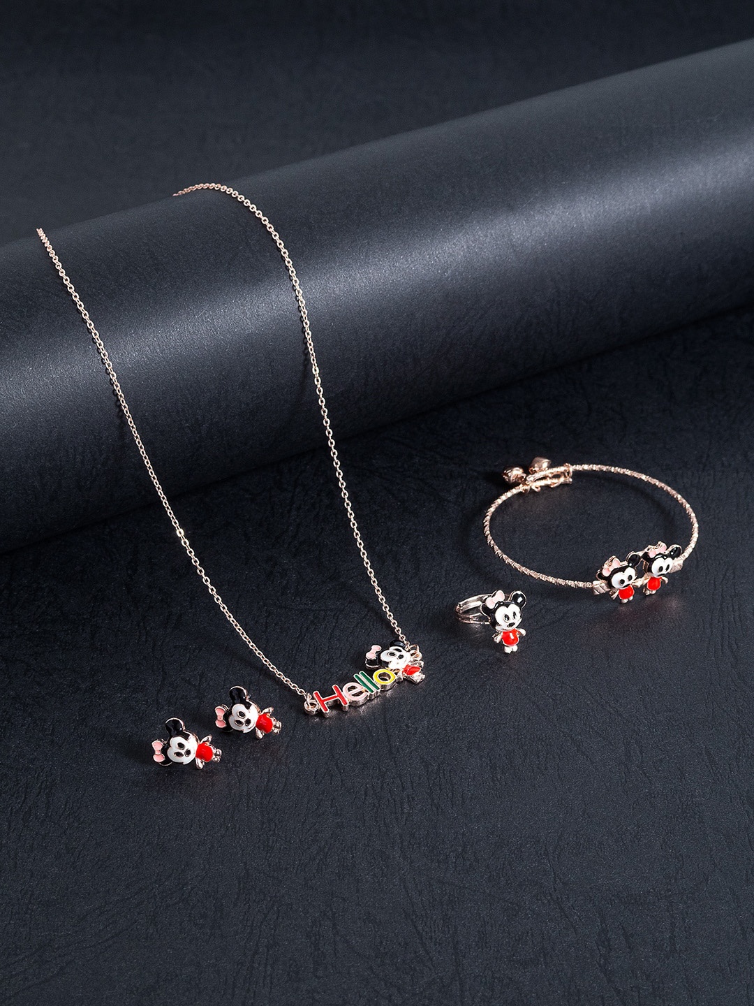 

Golden Peacock Girls Gold-Toned Mickey Charm Studded Jewellery Set