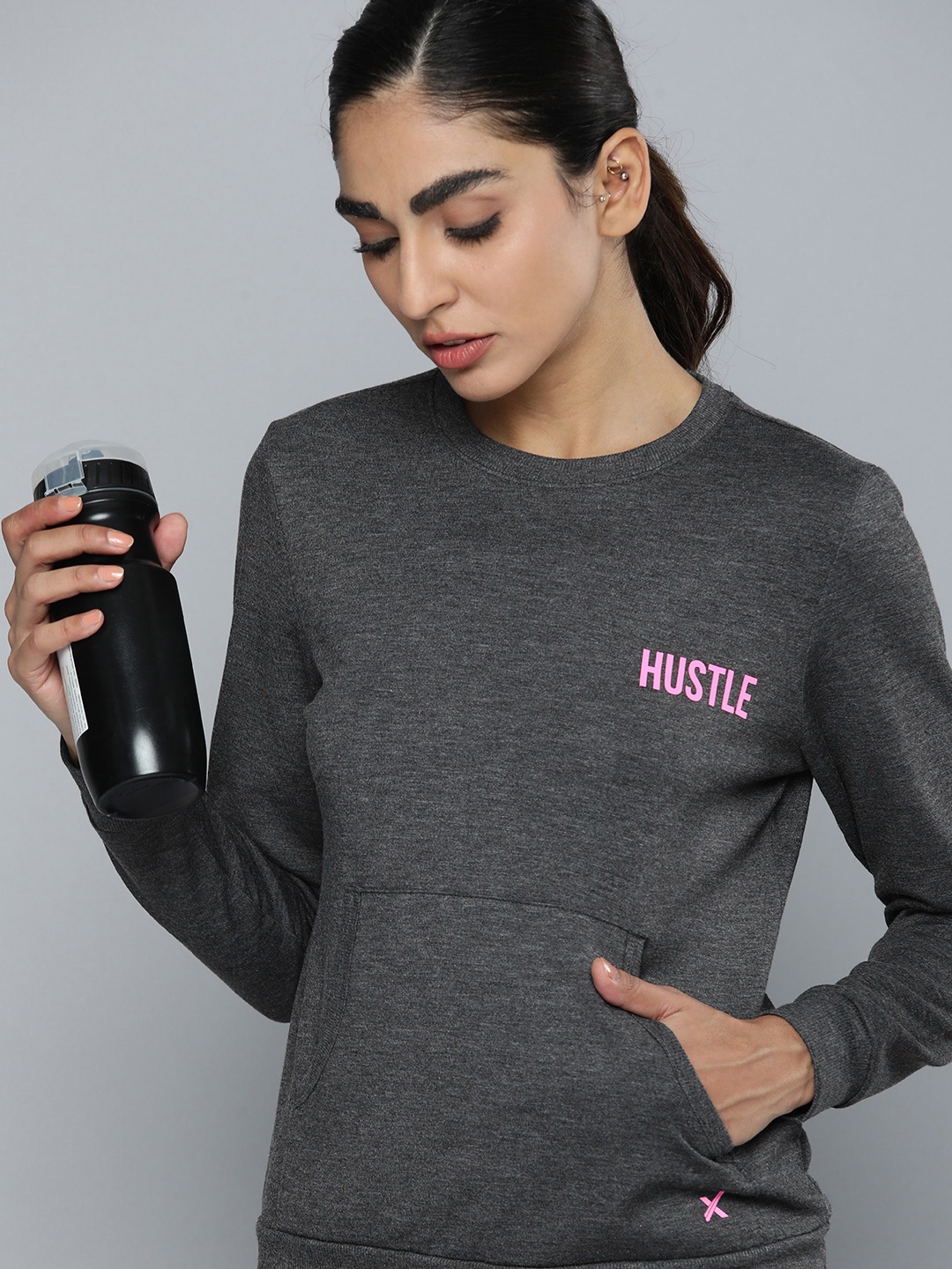 

HRX by Hrithik Roshan Women Charcoal Grey Printed Sweatshirt