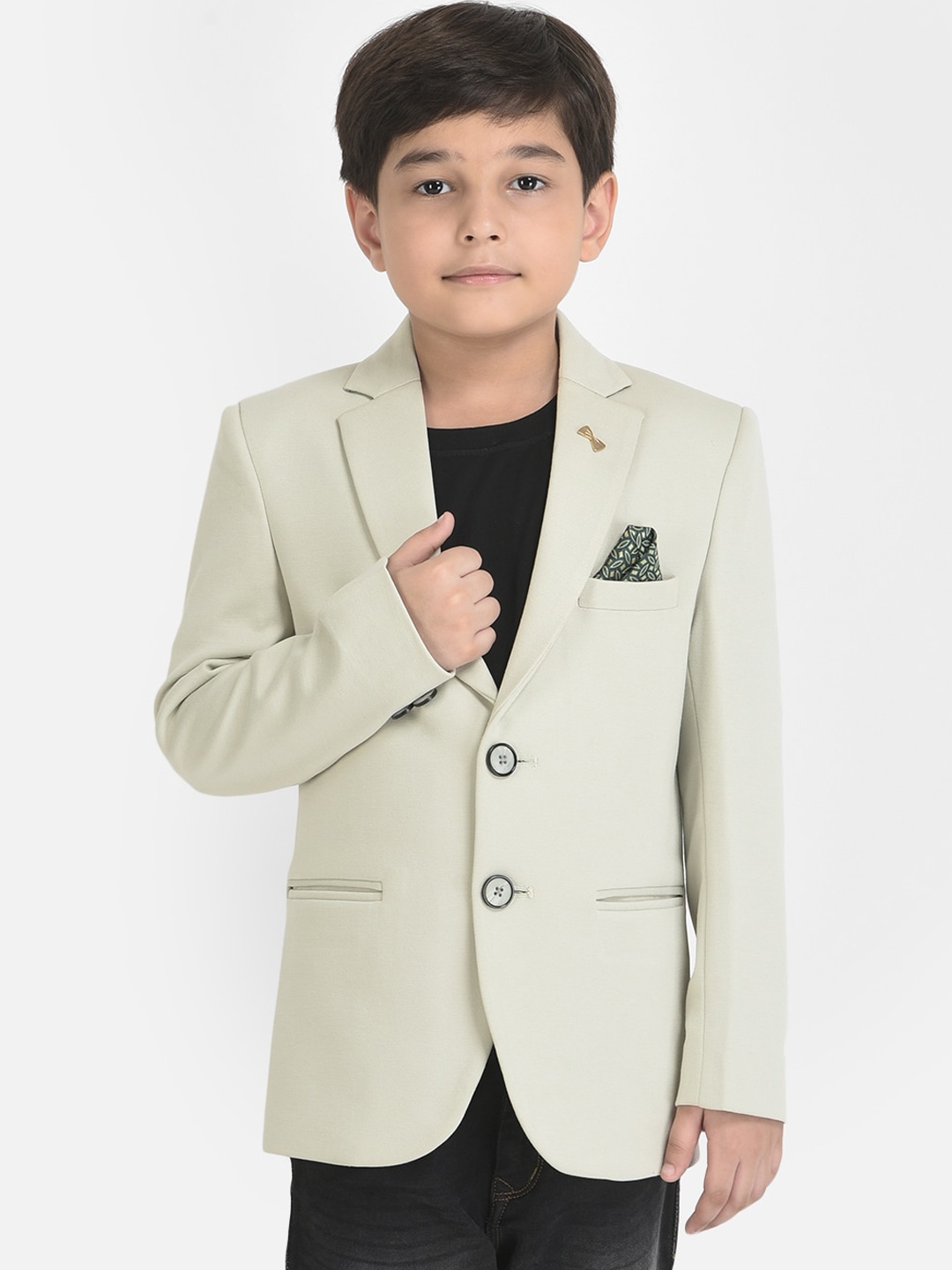 

Crimsoune Club Boys Cream Solid Single-Breasted Casual Blazer