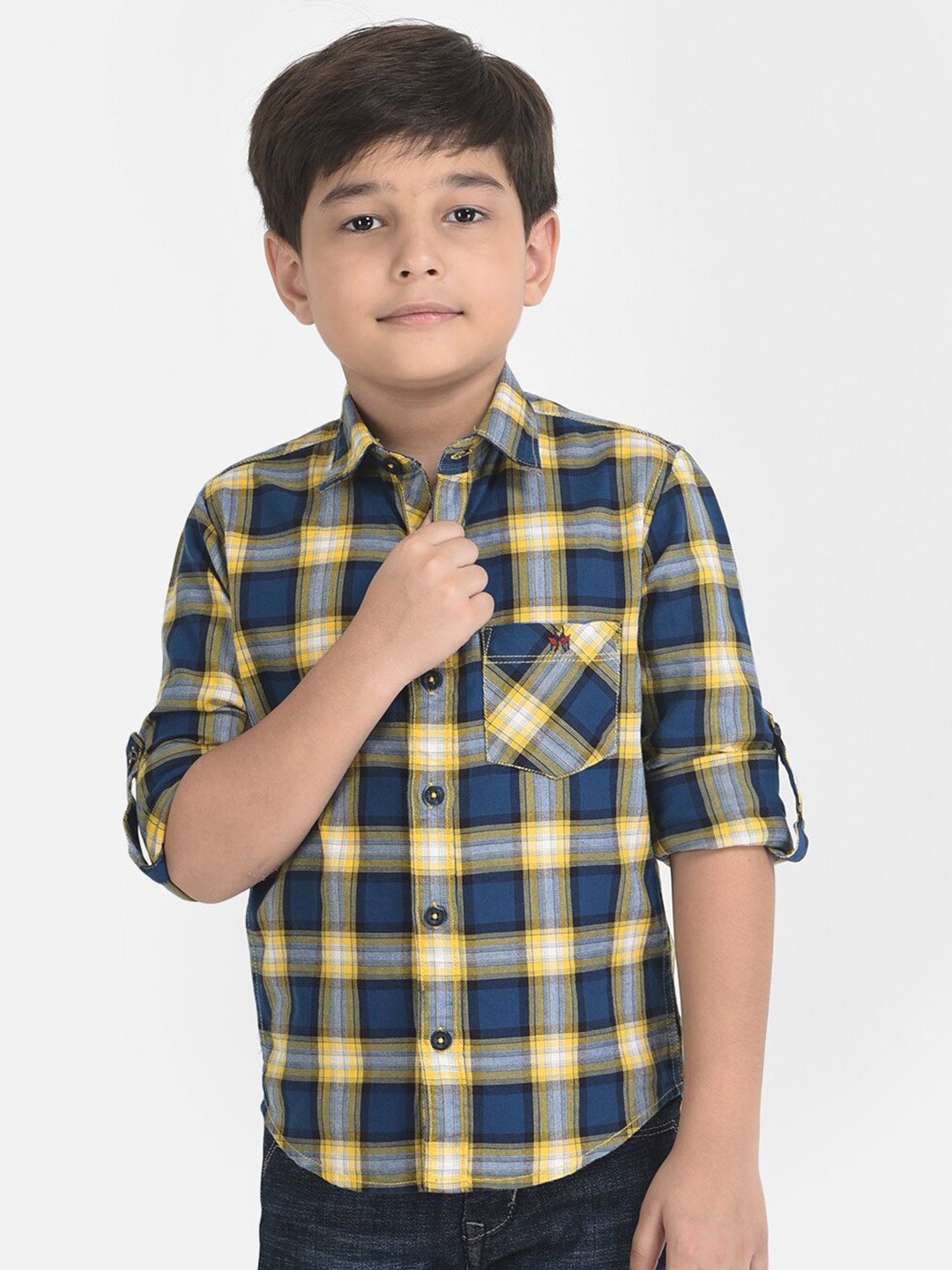 

Crimsoune Club Boys Navy Blue Comfort Tartan Checks Checked Casual Shirt