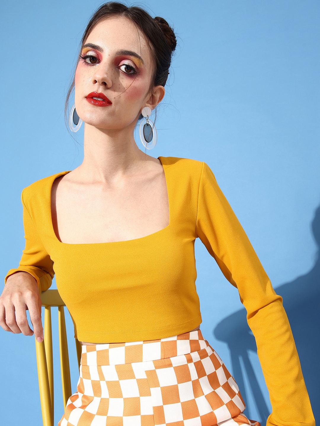 

Mast & Harbour Women Mustard Solid Square Neck Crop Top