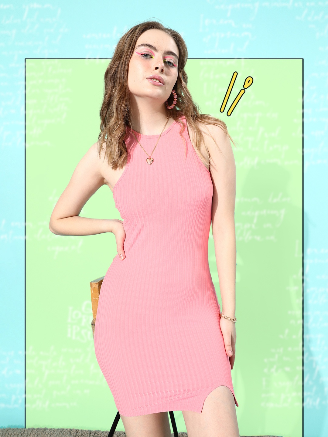 

Mast & Harbour Dusty Pink Ribbed College Cool Mini Bodycon Dress