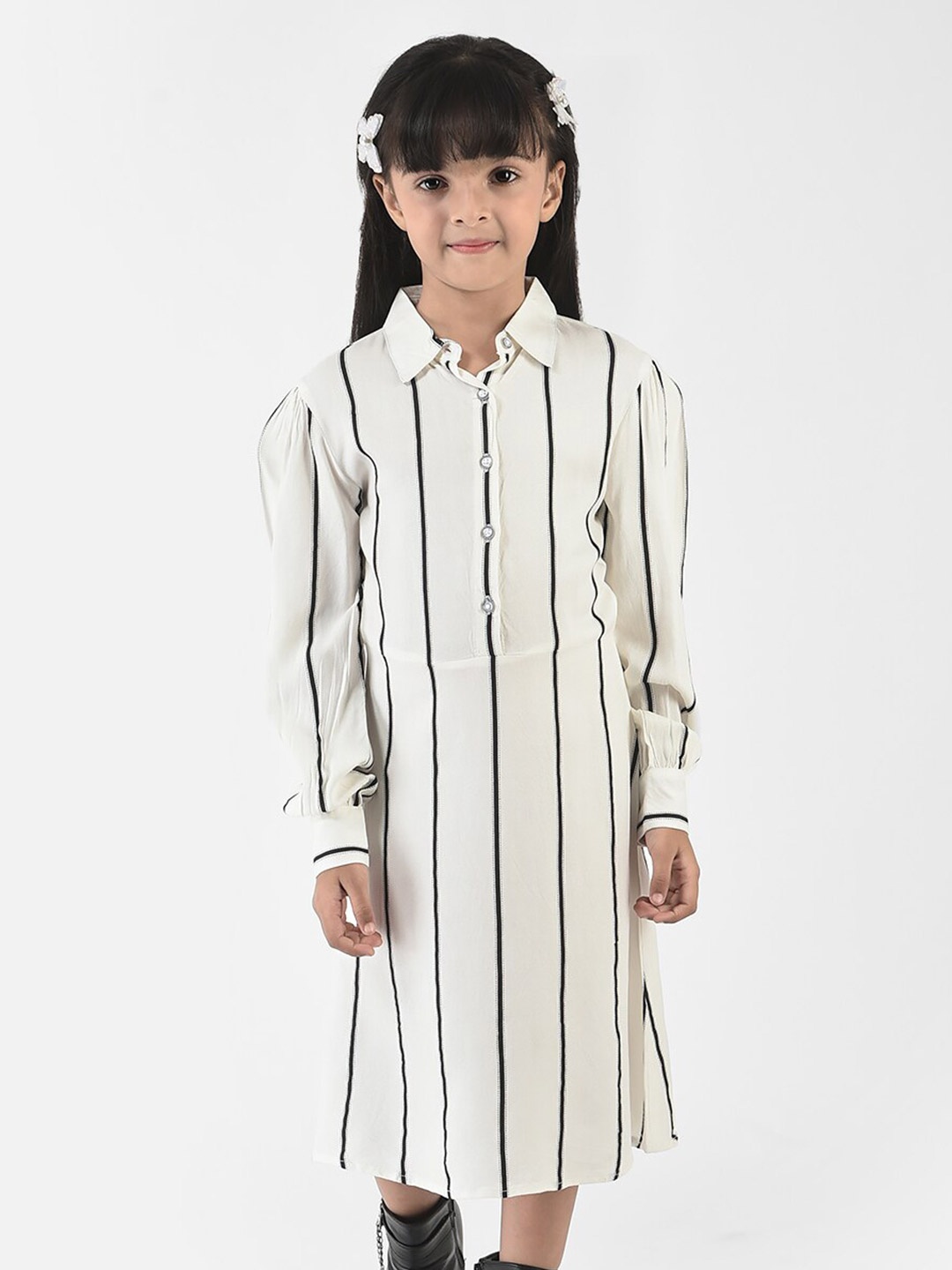 

Crimsoune Club Off White Striped Shirt Midi Dress