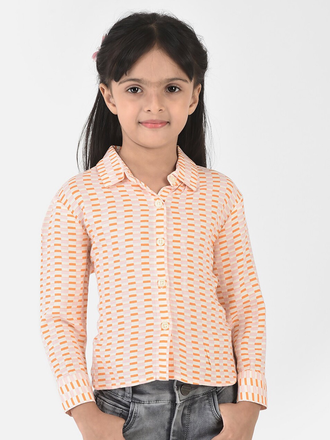 

Crimsoune Club Girls Orange Comfort Horizontal Stripes Striped Casual Shirt