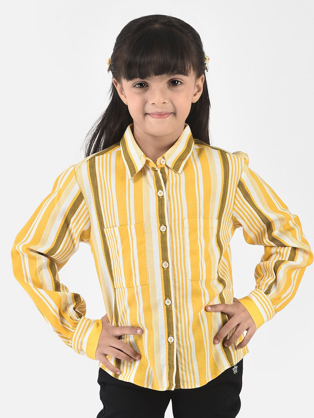 

Crimsoune Club Girls Yellow Comfort Striped Casual Shirt