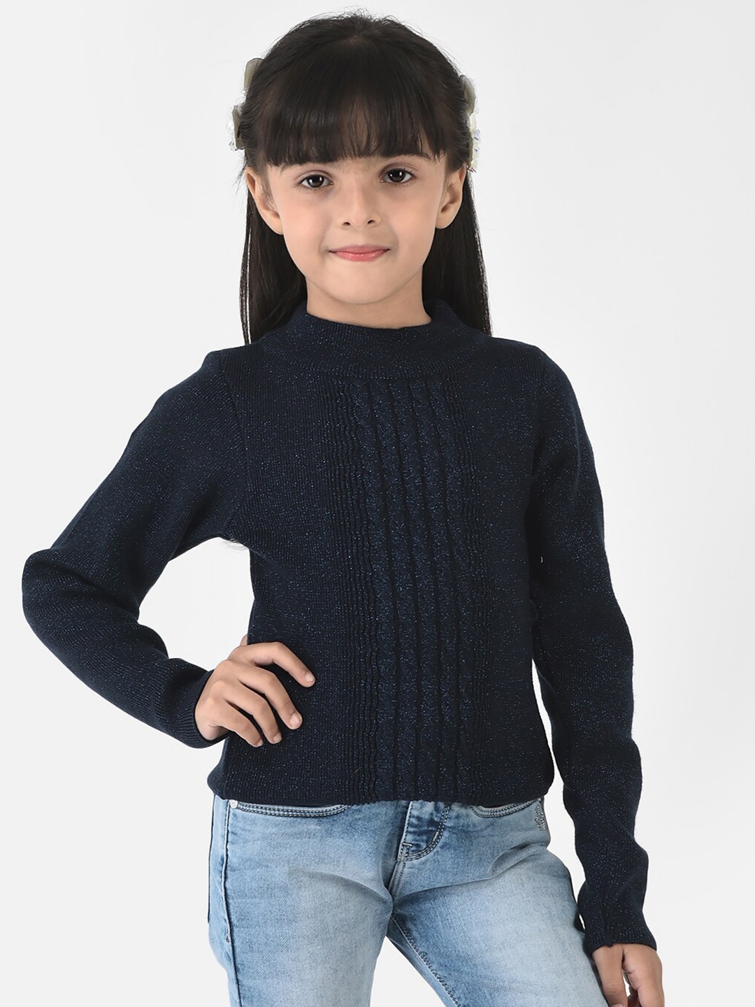 

Crimsoune Club Girls Navy Blue Cable Knit Pullover