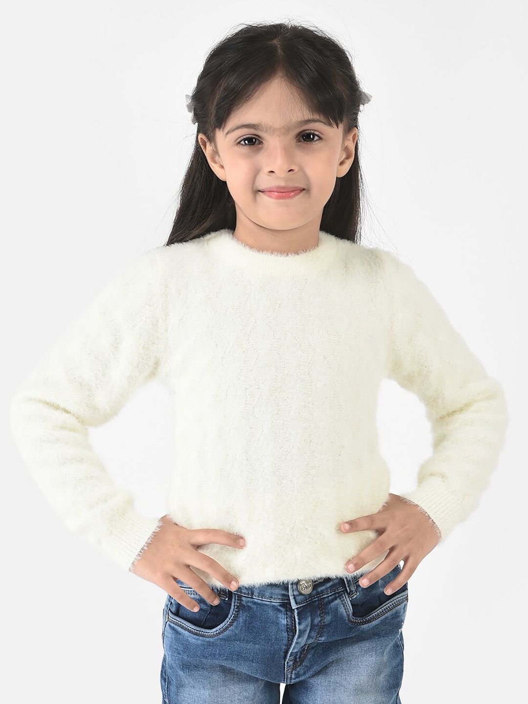 

Crimsoune Club Girls Cream Cable Knit Pullover