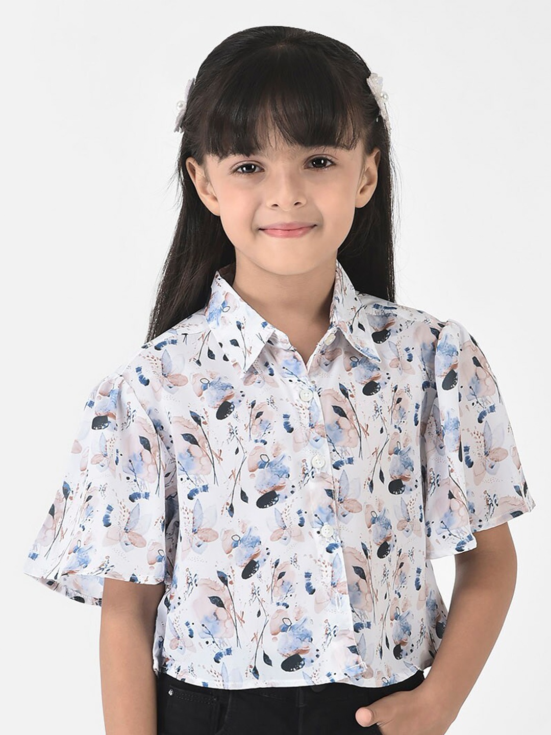 

Crimsoune Club White Floral Print Shirt Style Top