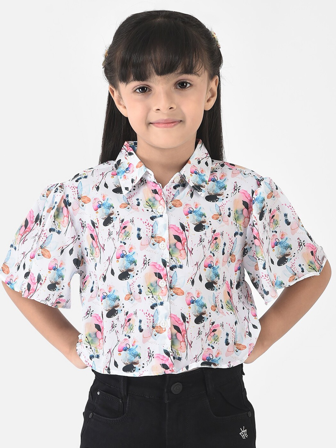 

Crimsoune Club White Floral Print Shirt Style Top