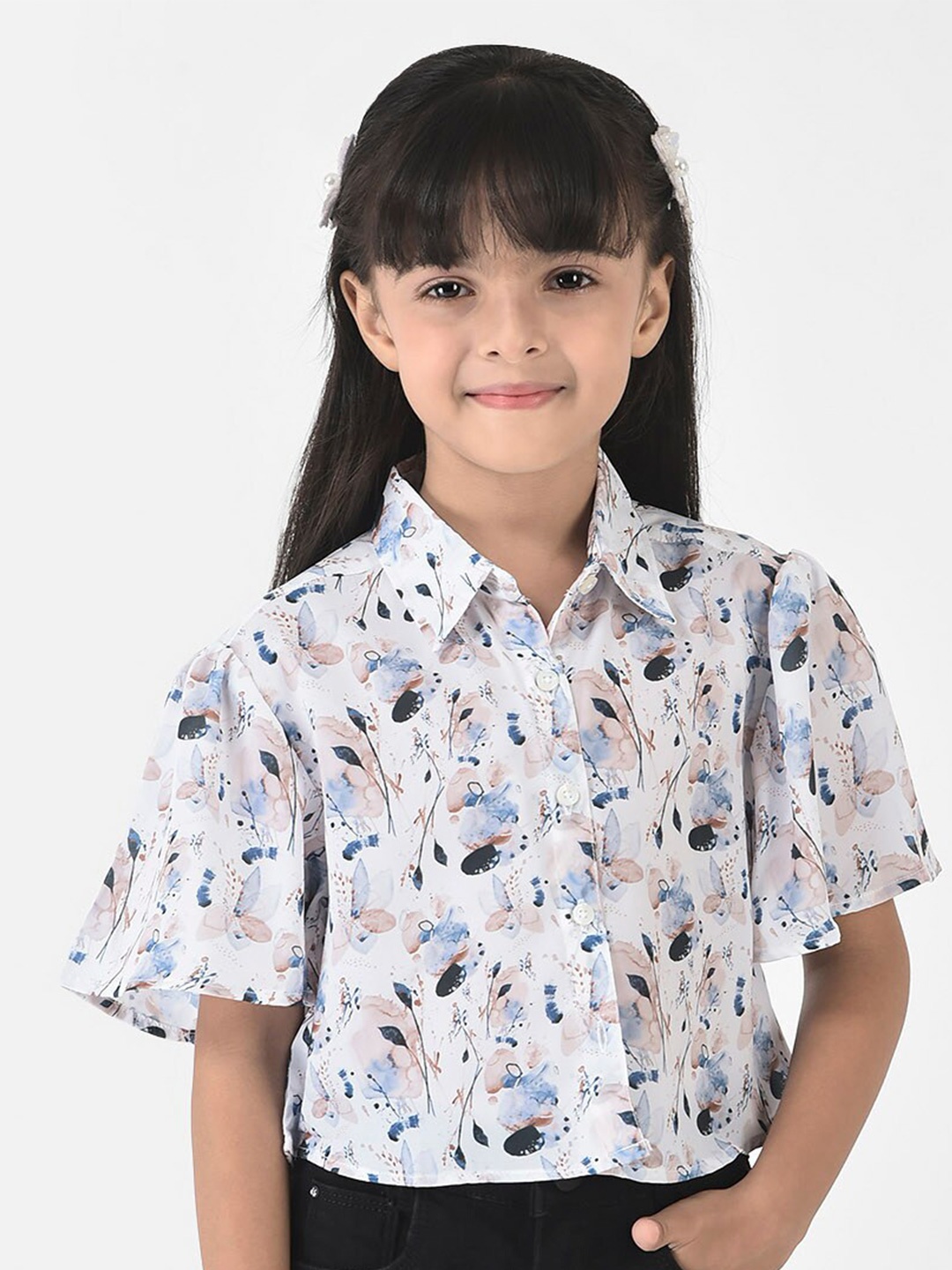 

Crimsoune Club White Floral Print Shirt Style Top