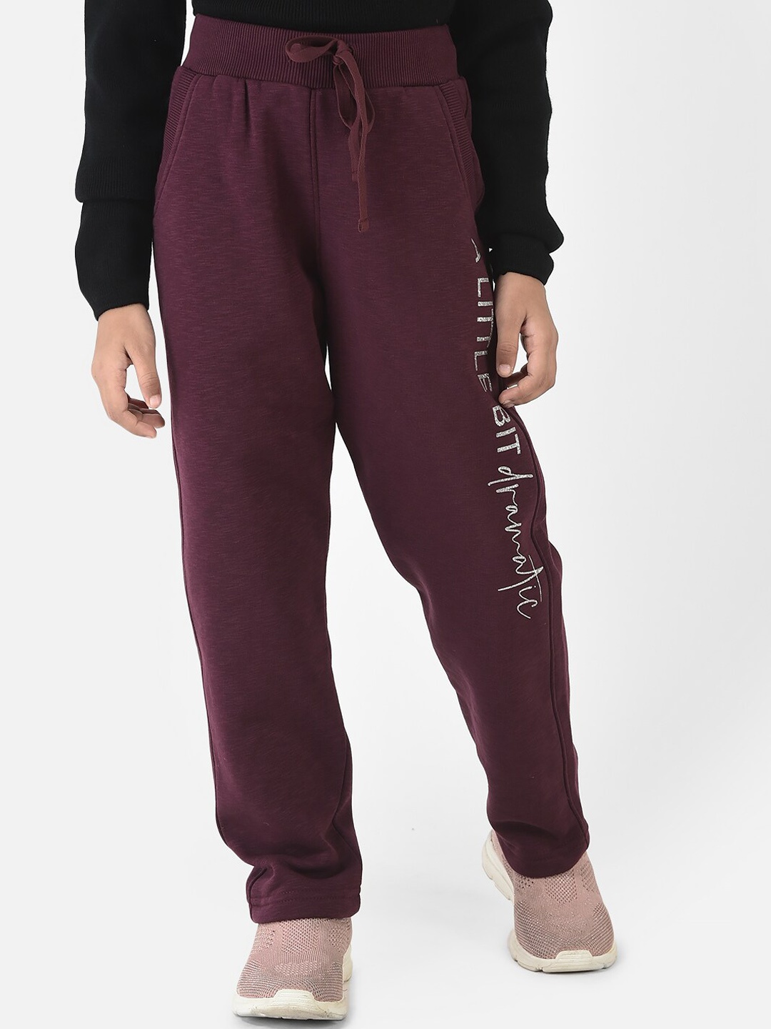 Crimsoune Club Girls Purple Solid Relaxed-Fit Track Pant