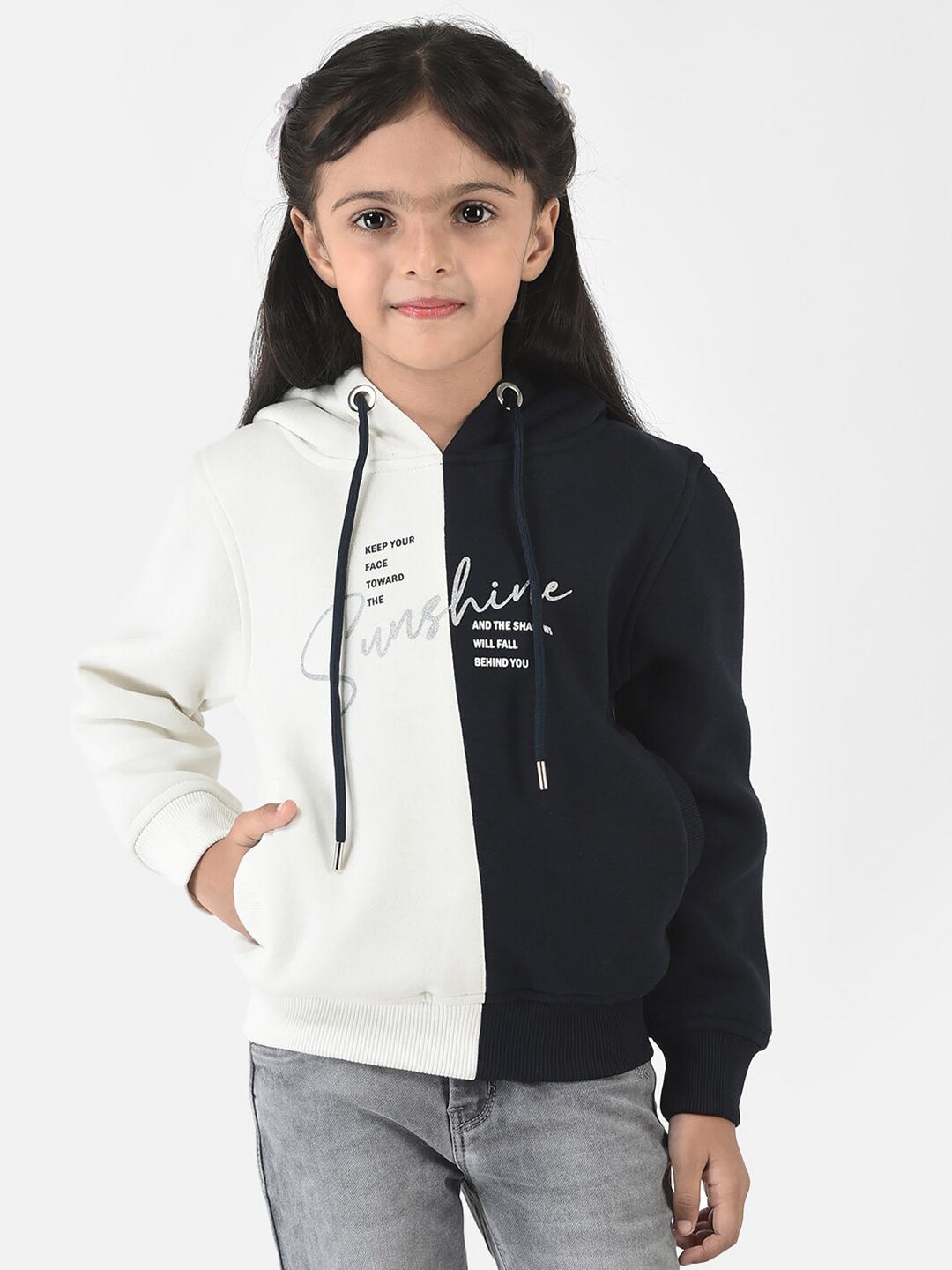 

Crimsoune Club Girls Black Printed Hooded Sweatshirt