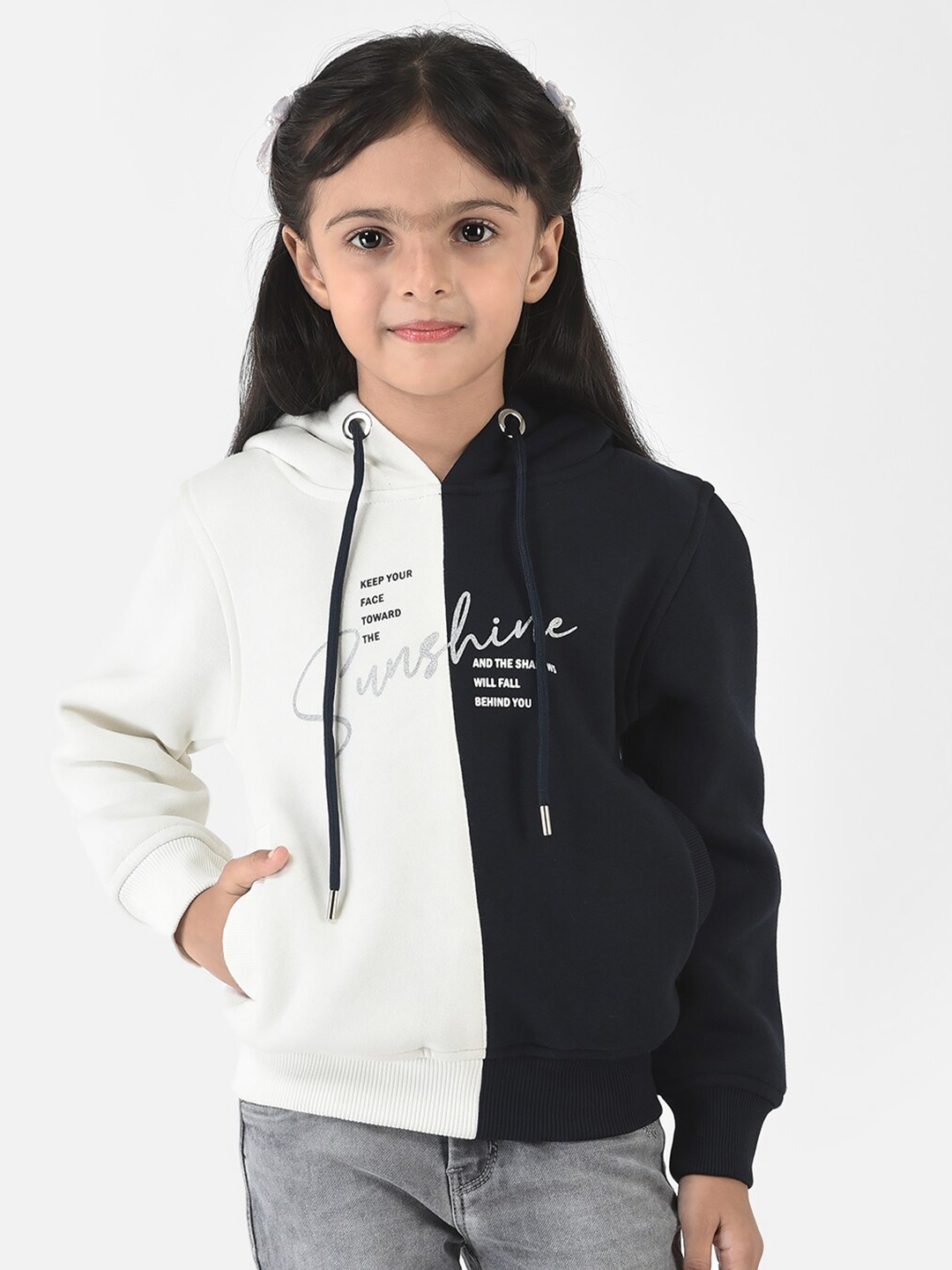 

Crimsoune Club Girls Black Printed Hooded Sweatshirt