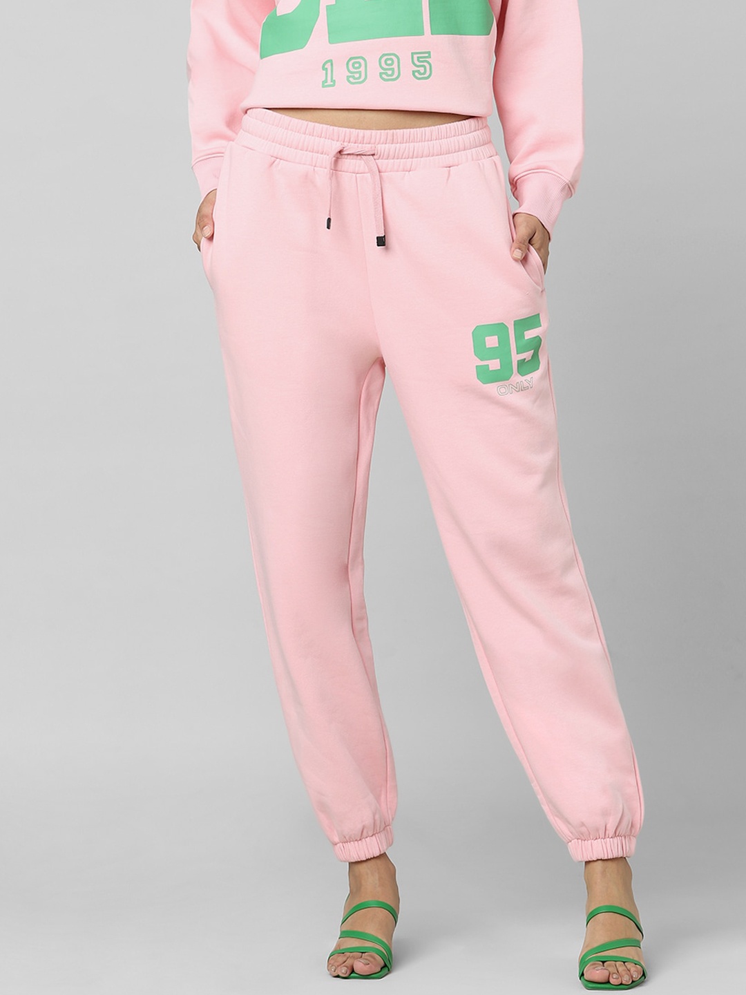 

ONLY Women Pink & Green Typography Printed Cotton Joggers