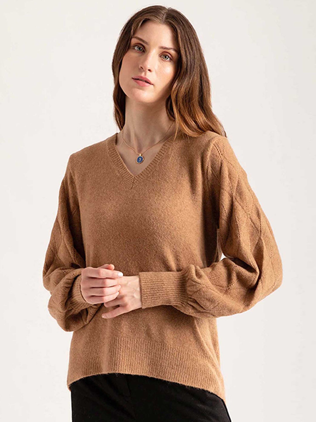 

B Copenhagen Women Brown Cable Knit Pullover
