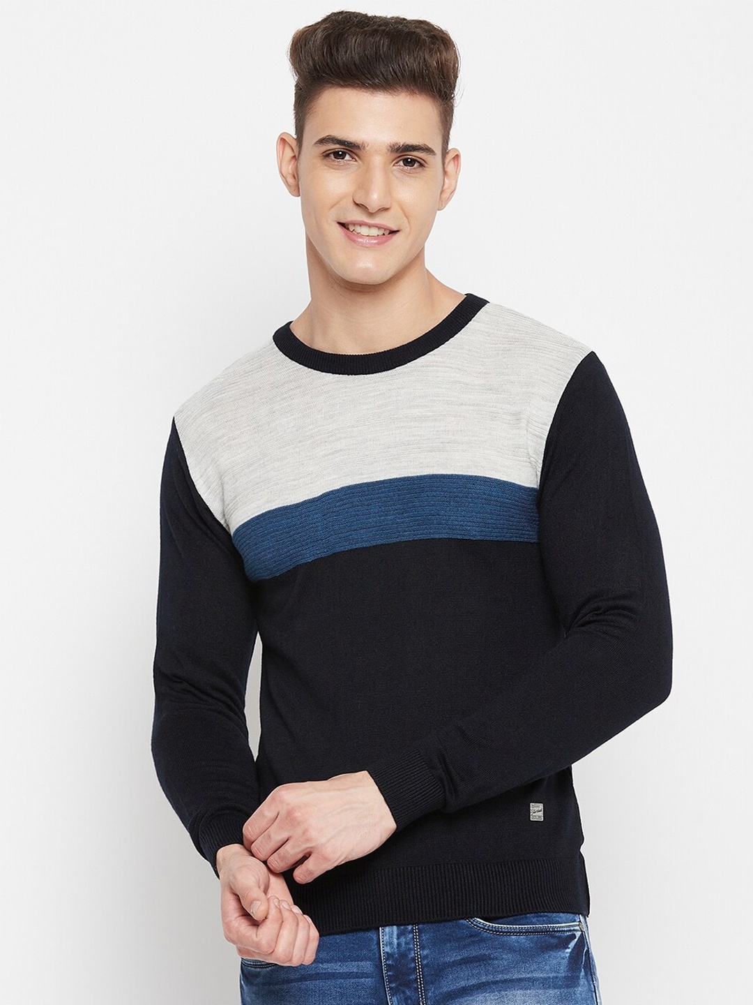 

Duke Men Black & Grey Colourblocked Pullover