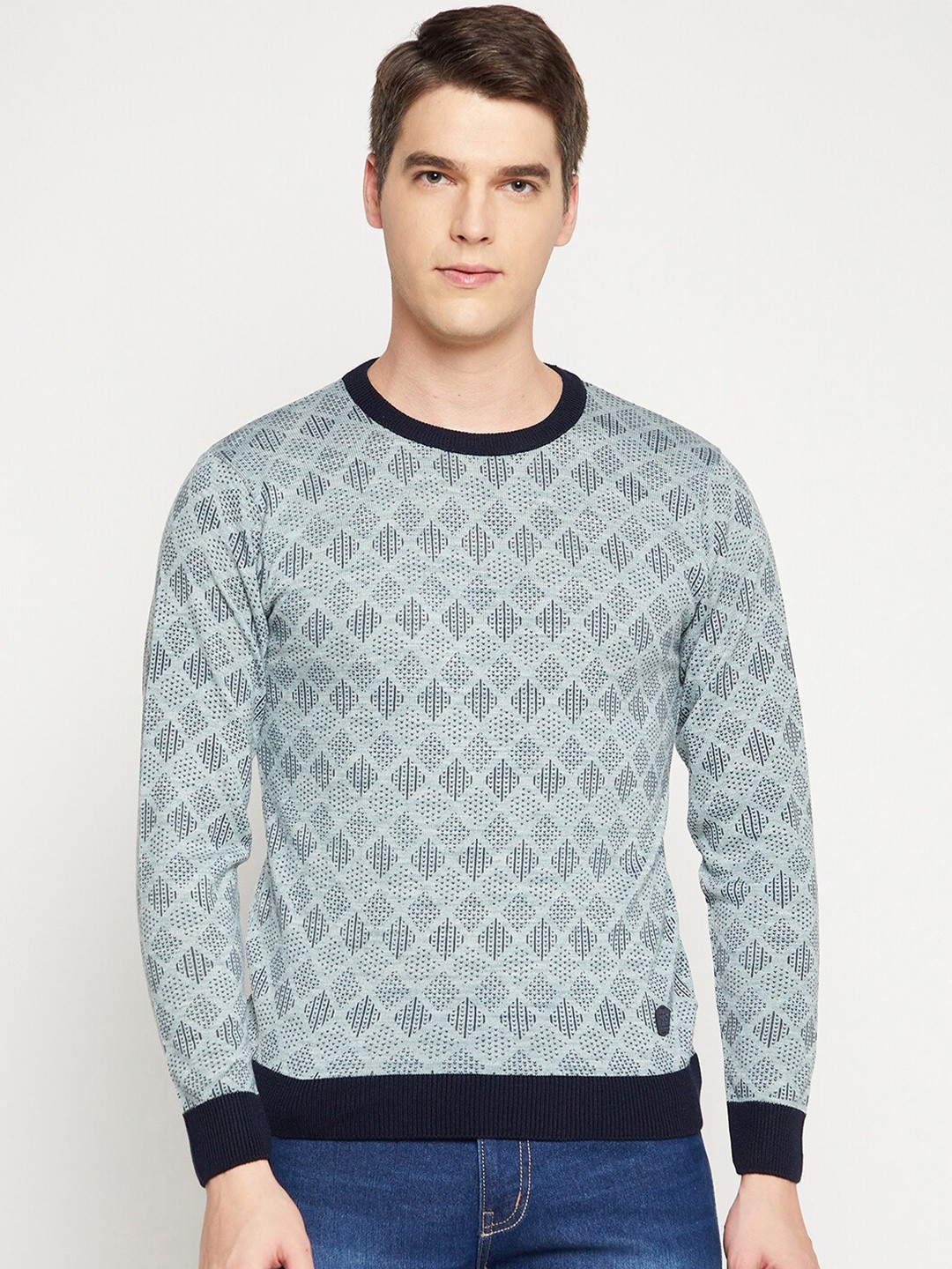 

Duke Men Blue & Grey Printed Pullover