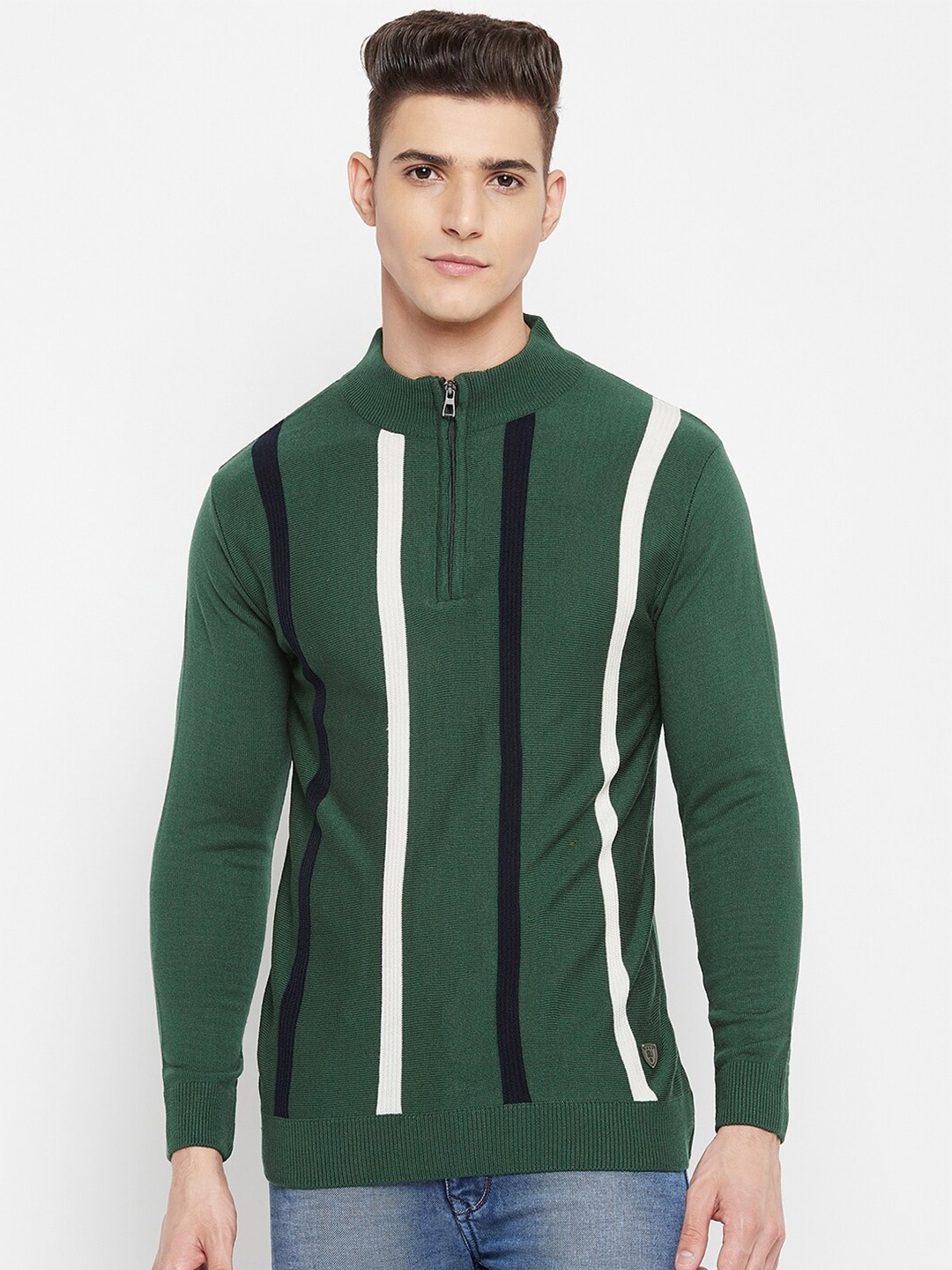 

Duke Men Green & White Striped Pullover