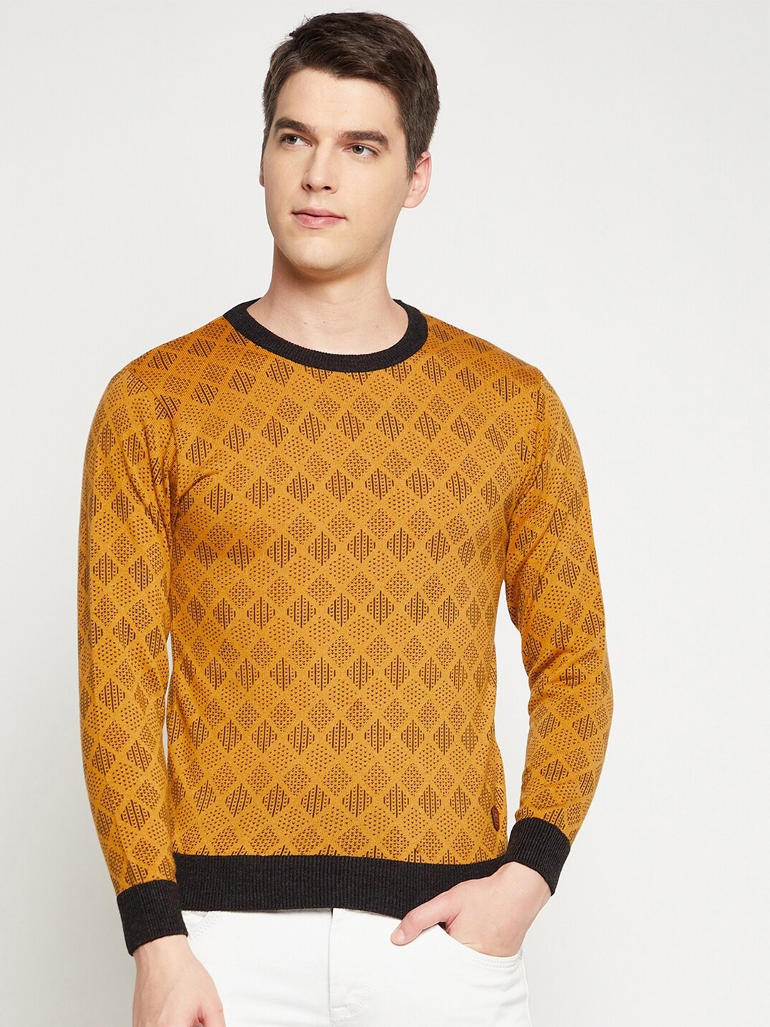 

Duke Men Yellow & Black Printed Pullover, Mustard