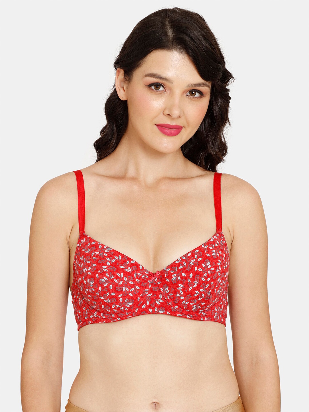 

Rosaline by Zivame Red & White Floral Bra Underwired Lightly Padded