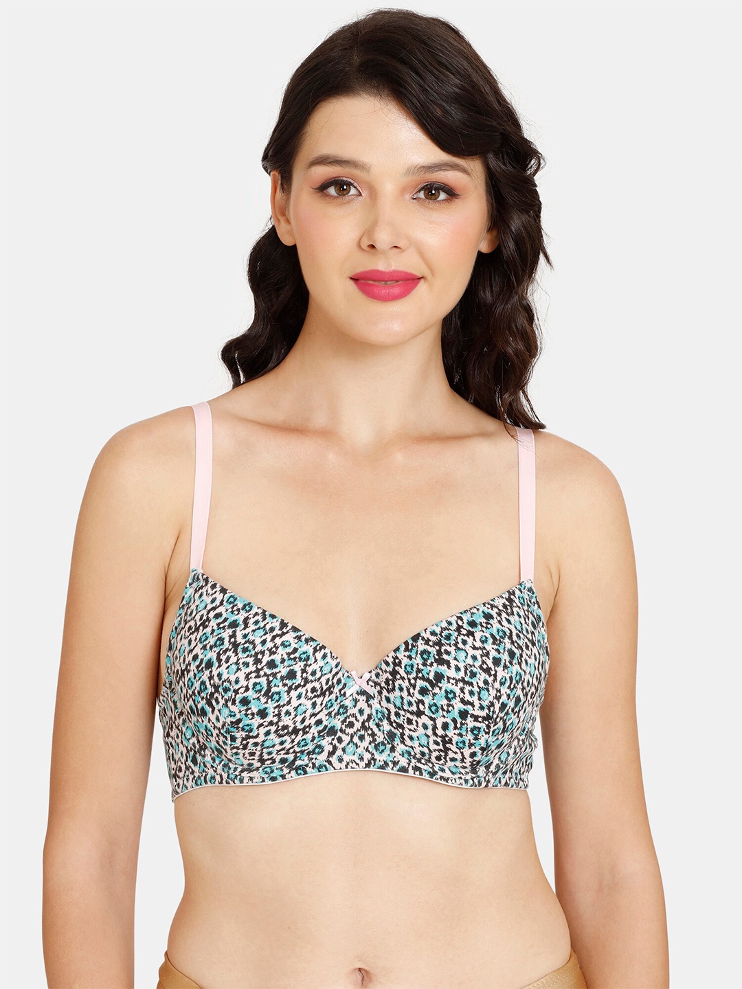 

Rosaline by Zivame White & Blue Floral Bra Underwired Lightly Padded