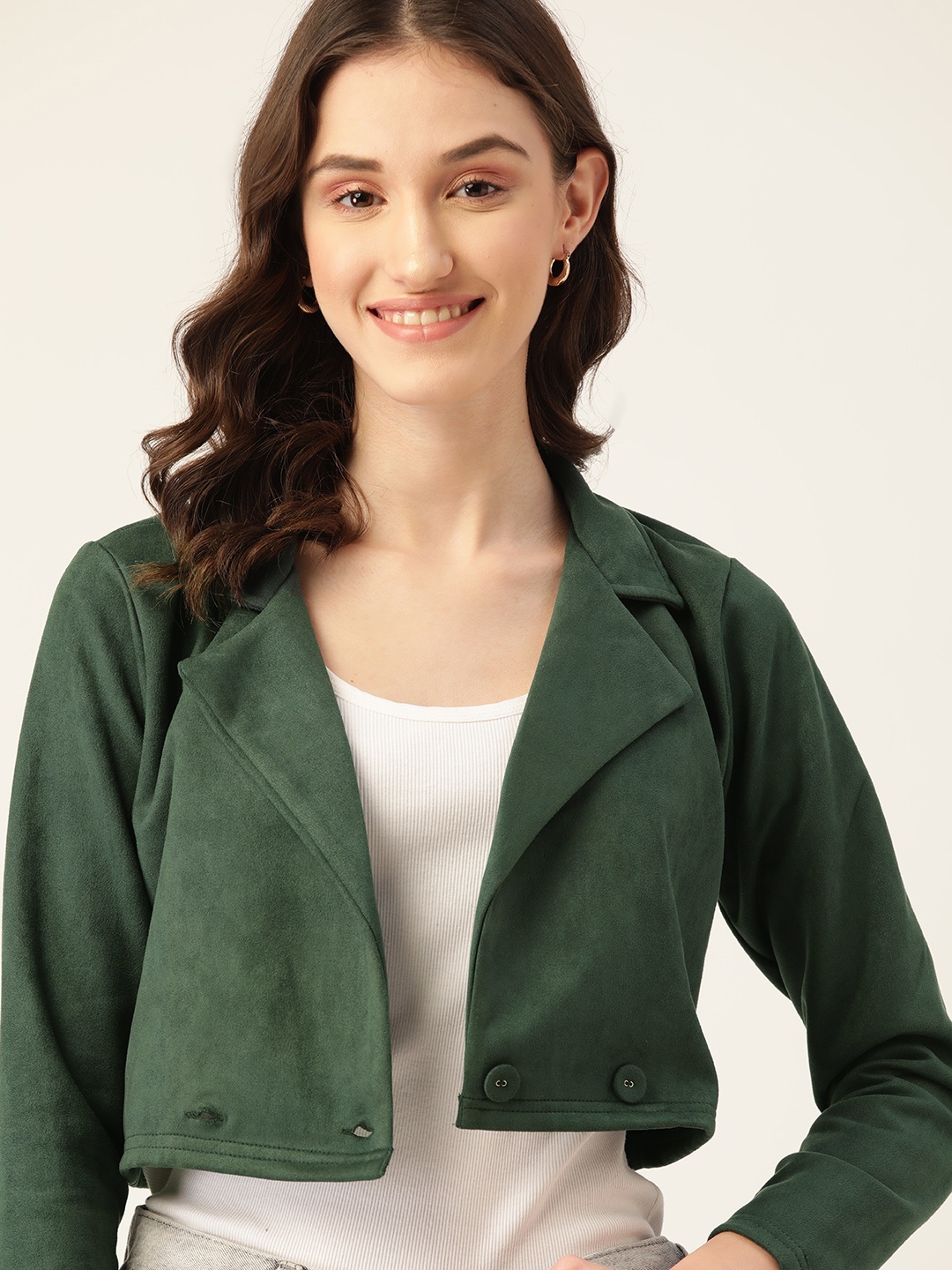 

DressBerry Women Green Crop Open Front Jacket