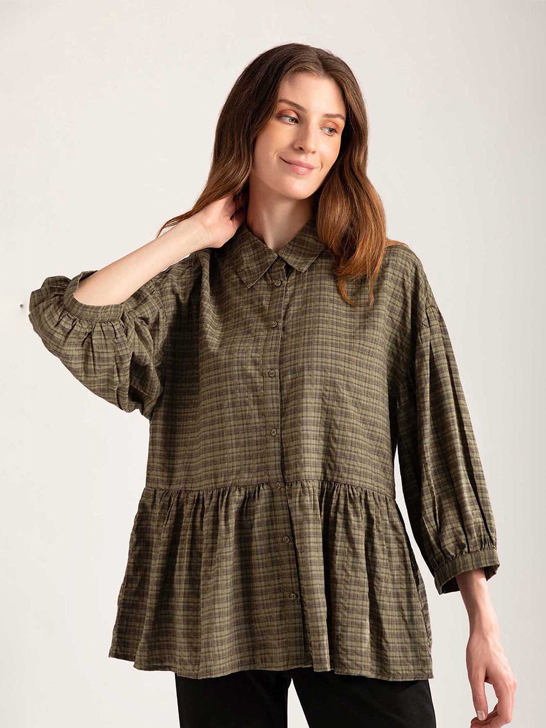 

B Copenhagen Women Green Checked Casual Shirt